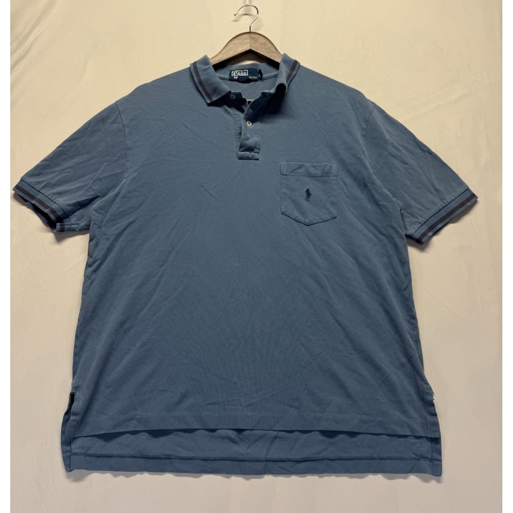 Polo Ralph Lauren Polo Shirt Mens Large Slate Blue Tipped Trim Pony Golf Tennis
